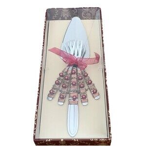 Cake Slicer Knife And Forks Serving Set Red Beads Wild Eye Designs 5 Piece